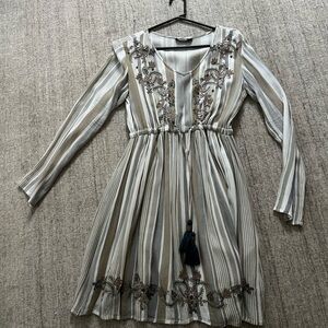 Elegant Striped Embroidered Dress cotton